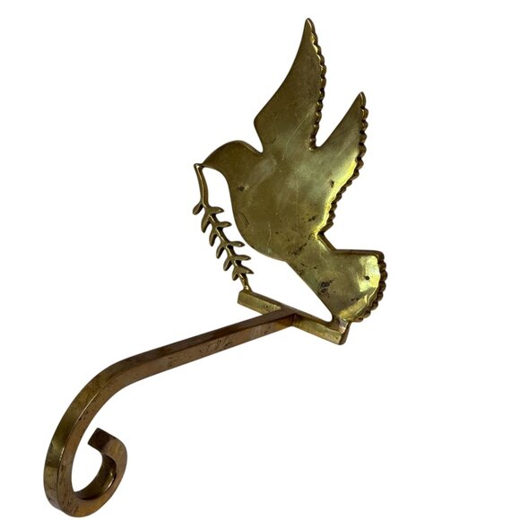 Christmas Stocking Holder Holiday Dove Heavy Solid Brass Christmas Mantle Decor - Picture 7 of 9